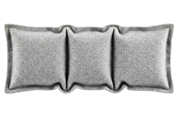 Segmented grey fabric lumbar support cushion for a chair isolated on a transparent background
