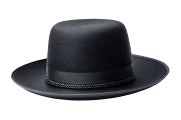 Elegant black felt hat with satin band and braided trim image, Isolated On Png Transparent Background