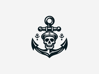 Fototapeta premium Vintage skull and anchor combined in pirate-style vector logo illustration