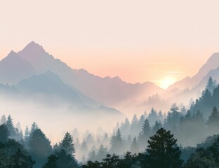 Misty Mountain Sunrise: A Serene Landscape