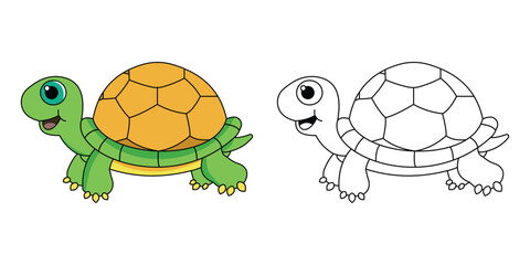 Cute Turtle Smile Cartoon Coloring Page For Kids