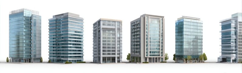 Obraz premium Modern office buildings in a row against a white background