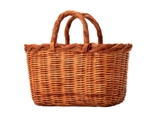 Woven wicker basket with handles brown, Isolated On Png Transparent Background
