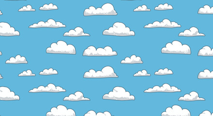 Cartoon Cloud Vector Pattern on Blue Sky