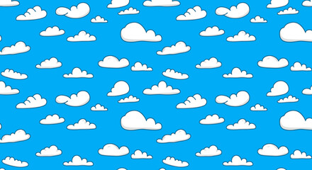 Obraz premium Cartoon Cloud Vector Pattern on Blue Sky