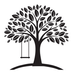 Obraz premium Whimsical silhouette of a large tree with a hanging swing evoking nostalgia and childhood memories under its branches