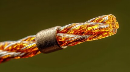 A cinematic close-up of a single fiber optic cable