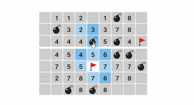 Minesweeper Game Grid with Bombs and Numbers