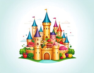 Colorful castle food illustration