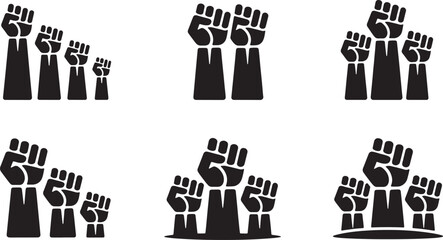Grouped Black Fist Icons Symbolizing Collective Power and Unity hand protest