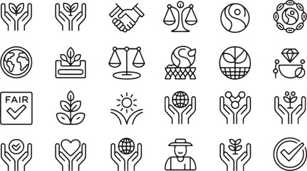 Line Art Icons for Fair Trade Sustainability and Ethical Business eco friendly organic