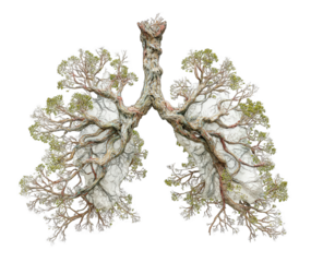Lungs formed from intertwined tree roots and branches