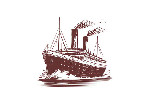 Steamship hand drawn vector illustration