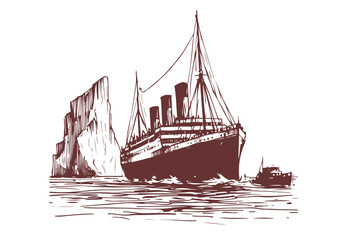 Steamship hand drawn vector illustration