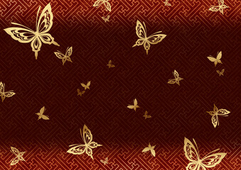 日本の伝統文様　紗綾　蝶　紅