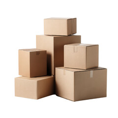 Stacked cardboard shipping boxes with taped seams packaging storage, Isolated On Png Transparent Background