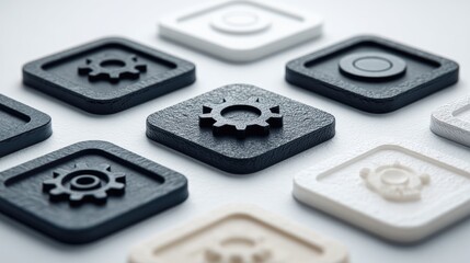 Squares with gear icons, various colors