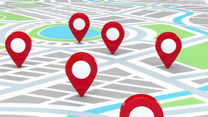 Home inventory or new business location on city map with red pin pop up, 3D Animation	
