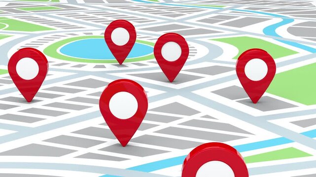 Home inventory or new business location on city map with red pin pop up, 3D Animation	
