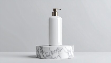 White Soap Dispenser on Marble Pedestal, Minimalist Design