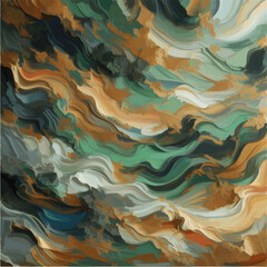 "Textured green and gold brush strokes with thick acrylic paint effect"

