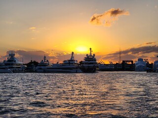 oil tanker at sunset
