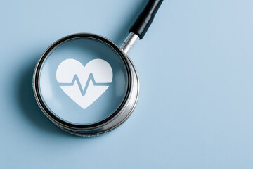 Digital health concept with stethoscope and heart symbol representing medical technology and healthcare innovation for telemedicine and patient care