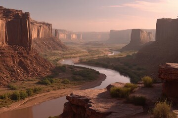 Canyon vista, river meanders through red rock