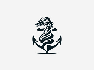 Obraz premium Mythical dragon coiled around anchor in powerful nautical vector logo