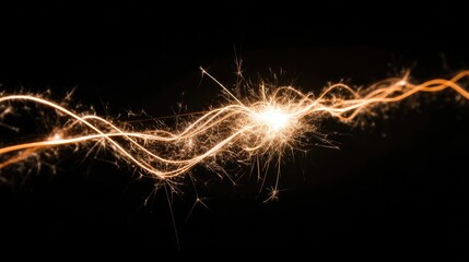 Abstract, glowing, orange lines on a black background