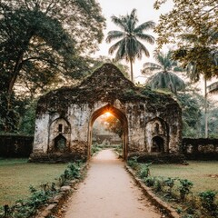 Obraz premium Sunlit archway through ancient ruins
