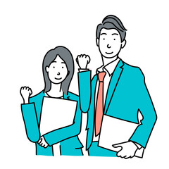 ビジネスマンとビジネスウーマンがガッツポーズするベクターイラスト