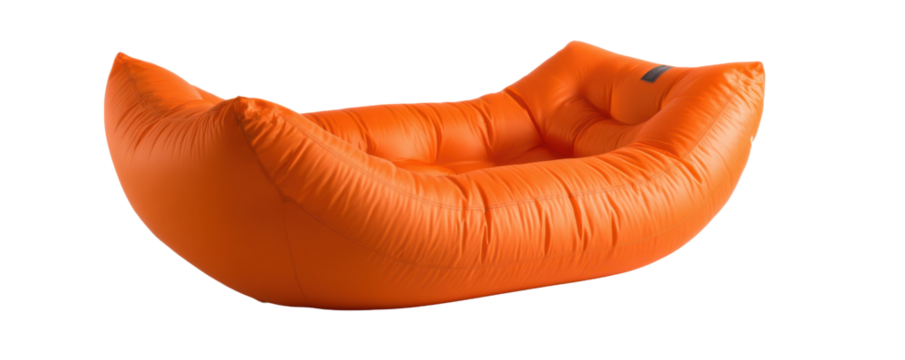 Orange inflatable lounger with textured surface outdoor, Isolated On Png Transparent Background