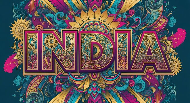 Vibrant India: Ornate Mandala-Style Lettering with Intricate Floral Designs