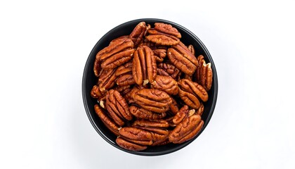 Pecan nuts in black bowl