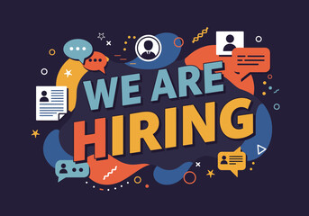 We are hiring vector illustration banner. Modern graphic design for job vacancy announcements and online recruitment posters.