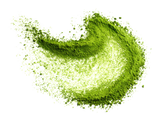 Matcha green tea spread over, surpace isolated on white background.