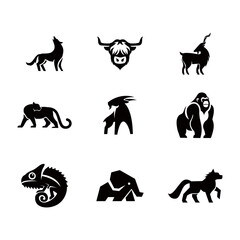 Set of Black Animal Silhouette Icons on White Background