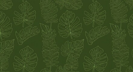 Seamless botanical pattern featuring elegant tropical leaves on a rich green background, creating a serene and captivating Image_fx (13).jpg for diverse design projects.