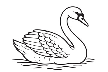 A clean vector artwork of a swan, using only black and white, accented by a strong black outline, offering a sleek and stylish bird illustration.
