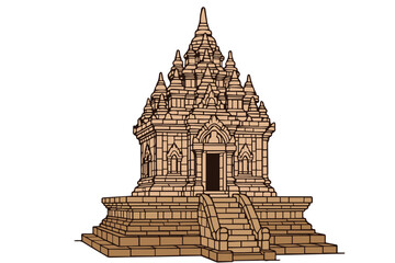 A detailed vector illustration of an ancient temple, outlined in bold black, showcasing historical architecture, intricate carvings, and cultural heritage from centuries past.