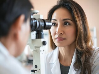 Fototapeta premium Focused Optometrist Performing Eye Examination on Patient