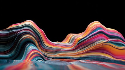Abstract colorful wavy landscape on black