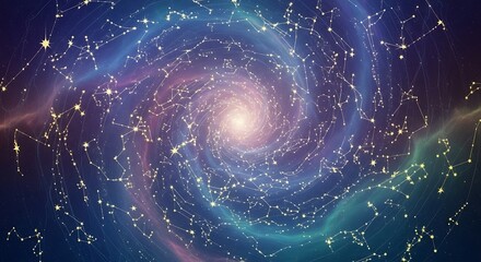 Swirling galaxy of constellations abstract space background astronomy concept