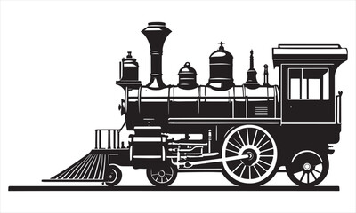 Fototapeta premium Vintage steam locomotive detailed silhouette black and white train engine