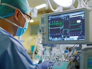 Focused Perfusionist Monitoring Cardiopulmonary Bypass Machine During Surgery