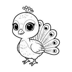 Obraz premium Adorable peacock chick silhouette with big eyes, perfect for children's designs and playful projects. Coloring book