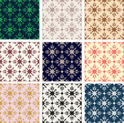 Geometric Star Tile Grid Pattern – Seamless Vector Set of Ornamental Squares with Symmetrical Motifs for Textile, Cultural, and Decorative Projects