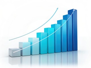 Blue bar graph shows upward trend with arrow