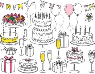 Birthday treats and celebration doodles